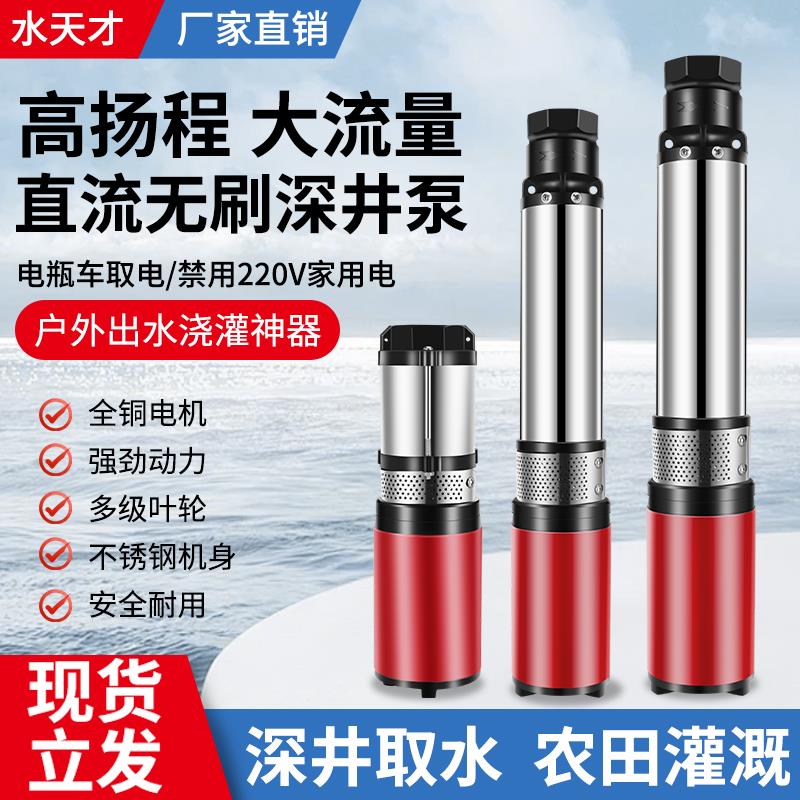 农用深井泵高扬程电动抽水机不锈钢大流量直流潜水泵全铜线24-72V