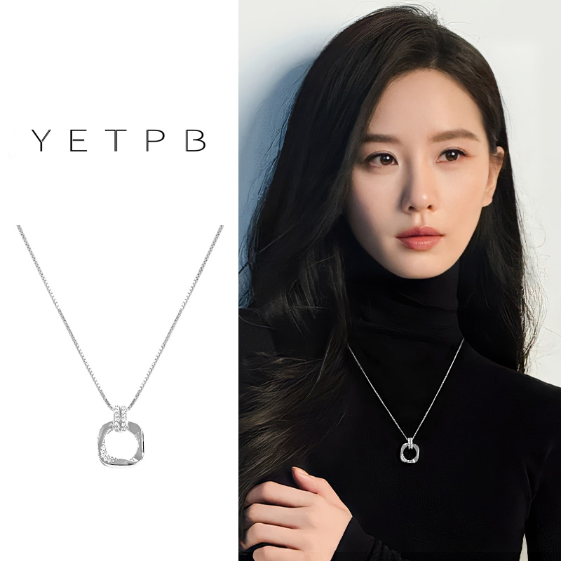 银色几何方形项链高级简约