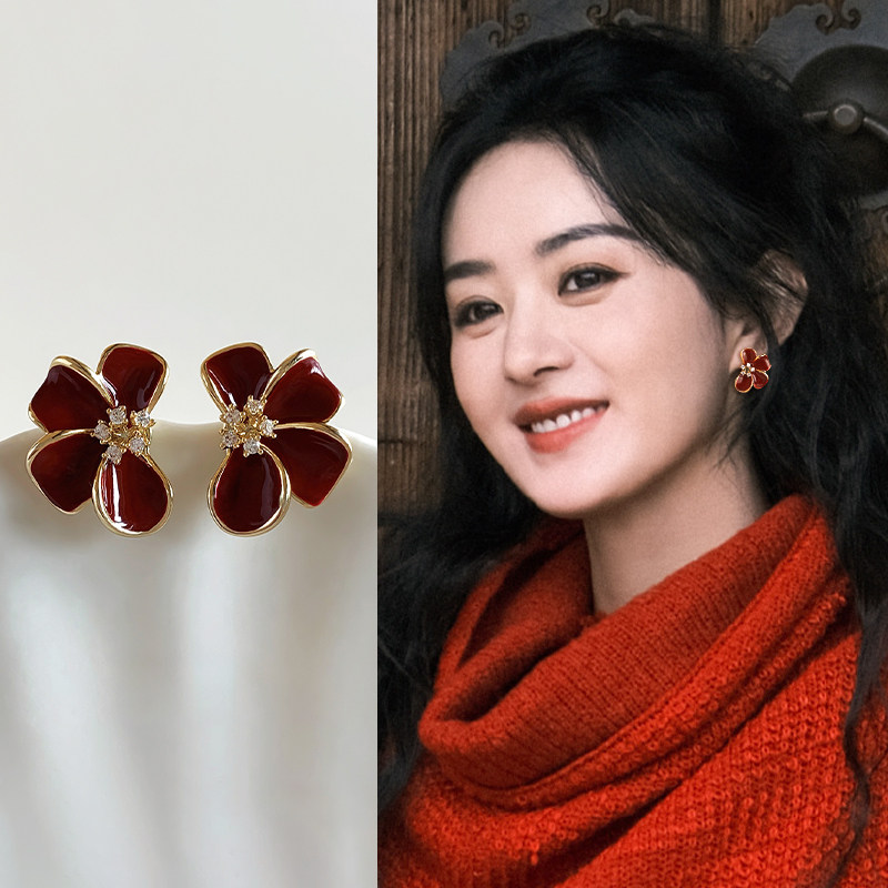 高级红色花瓣软垫耳夹女士新款独特好看漂亮耳钉气质秋冬百搭耳饰,饰品/流行首饰/时尚饰品新,耳夹,淘宝优惠券,粉丝福利购,淘宝优惠卷
