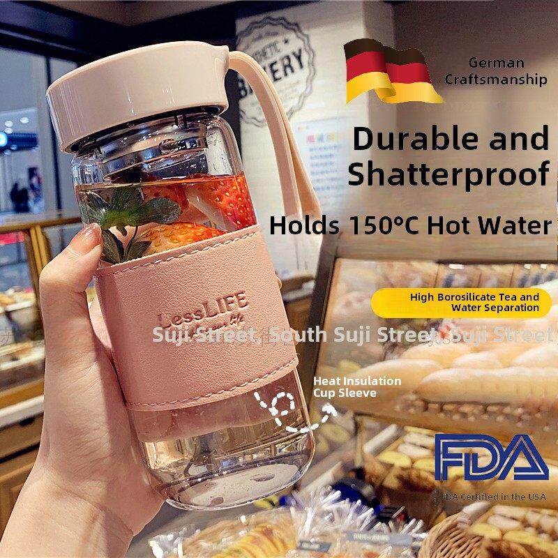 德国高硼硅玻璃水杯茶水分离泡茶杯女士高颜值茶隔果茶杯防摔防爆