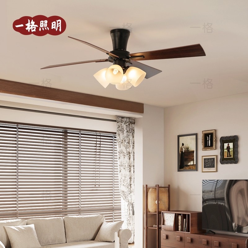 中古实木客厅风扇灯吊扇灯美式复餐厅吊灯风扇一体电风扇灯古卧室,家装灯饰光源,客厅吊灯,淘宝优惠券,粉丝福利购,淘宝优惠卷