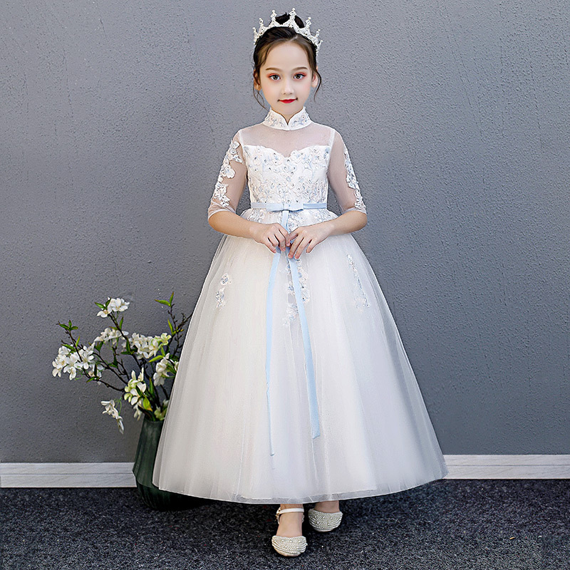 女童连衣裙2025秋季新款演出z服小女孩公主裙儿童礼服七分袖网纱