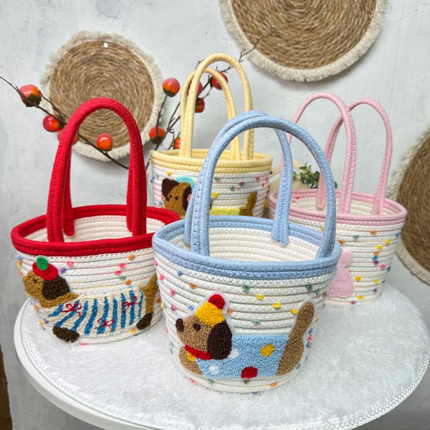 腊肠狗提篮杂物收纳篮包芯棉绳手工工艺品摆件玄关挂篮收纳,收纳整理,收纳筐,淘宝优惠券,粉丝福利购,淘宝优惠卷