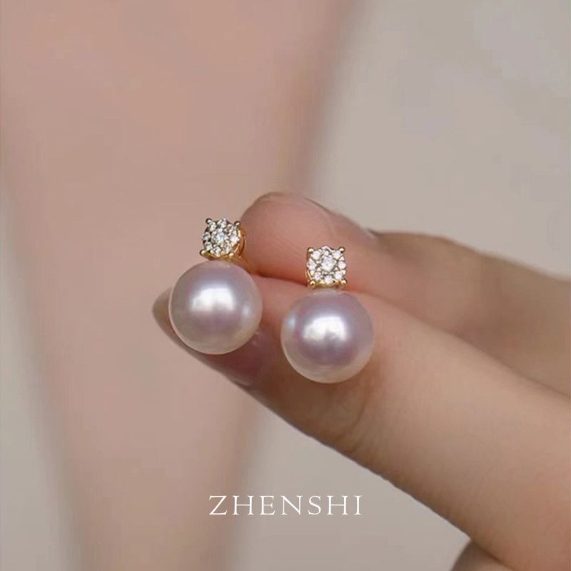 天然淡水珍珠耳钉戴安娜王妃耳饰