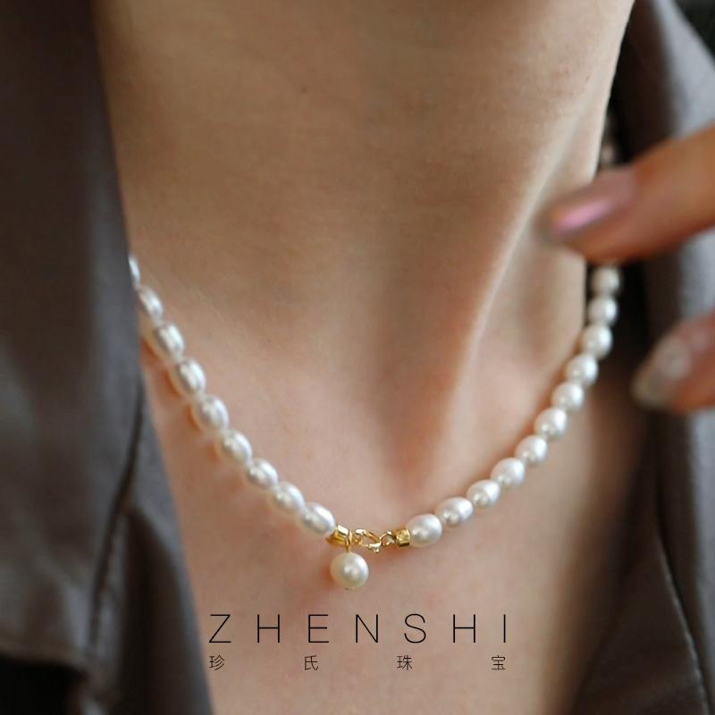 珍氏珠宝天然淡水珍珠项链女款 S925银法式复古优雅颈链锁骨链