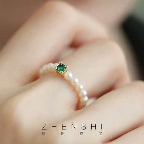 珍氏珠宝天然淡水baby珍珠戒指女款 S925银轻奢高级感弹力绳尾戒