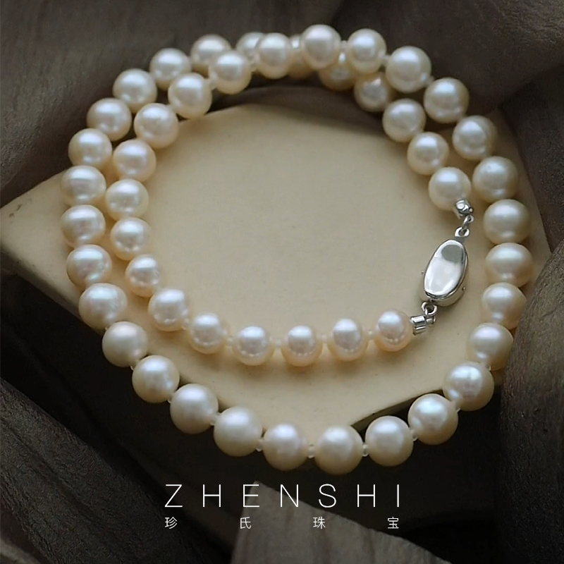 正圆天然珍珠项链女满串送妈妈