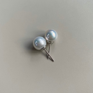 珍氏珠宝天然淡水珍珠耳钉女款 S925银极光日常百搭素钉耳饰