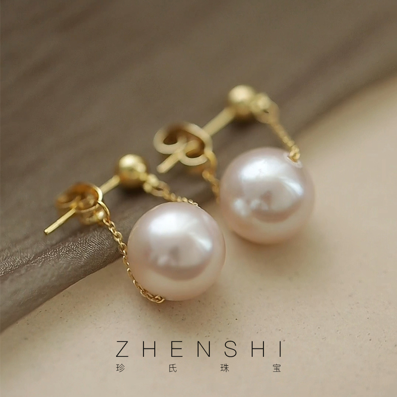 天然淡水珍珠耳坠耳钉女款正圆