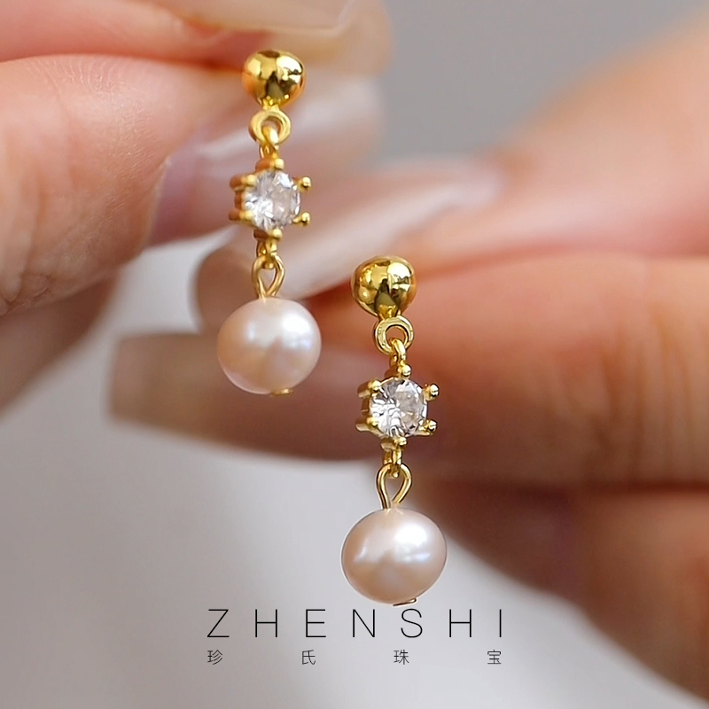 珍氏珠宝天然淡水珍珠耳坠女款 S925银气质灵动新中式耳钉耳饰