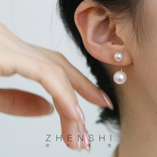 天然淡水珍珠耳钉秋冬时尚双珠