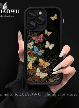 黑色复古蝴蝶适用OPPOreno14PRO清新a3/a5天眼reno13/14贴皮k11x防摔a72/a97手机壳reno9全包renofind8保护套