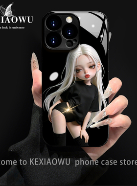 披发女孩适用opporeno14简约a6pro钛灰色电镀玻璃壳findx8k13turbopro手链findx8pro新款realmeGT7手机壳
