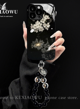 适用红米k80白色花朵小米17/17promax钛灰电镀玻璃壳civi5pro国风note13/14pro+新款复古turbo4pro手机壳