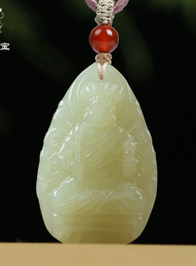 天然和田玉不动明王吊坠男女款玉石黄玉不动尊菩萨玉坠生肖鸡项链