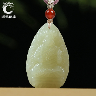 天然和田玉不动明王吊坠男女款玉石黄玉不动尊菩萨玉坠生肖鸡项链