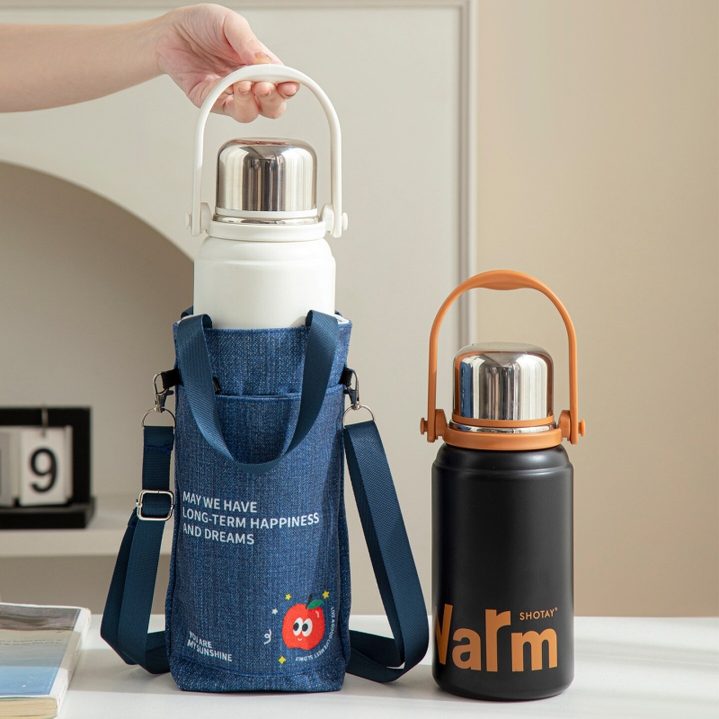 牛津布水壶收纳包斜挎便携保温杯套大号手提装水杯迷你袋手拎水壶