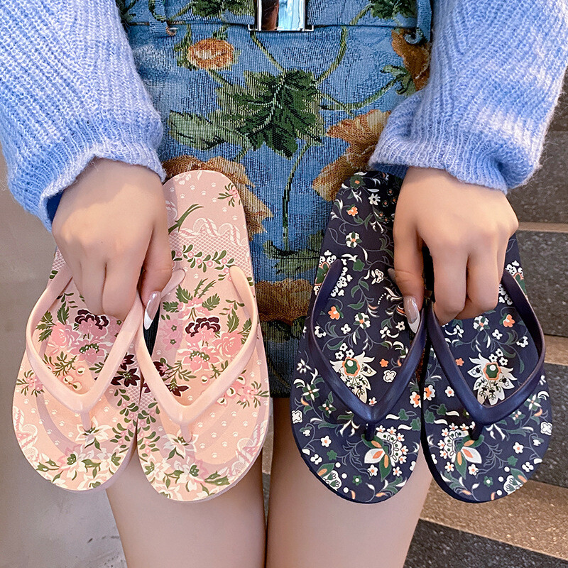君鸿月外贸花朵人字拖女拖鞋夏季新款沙滩夹脚鞋凉拖鞋女百搭夹板