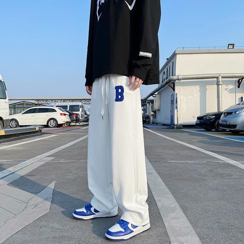 JHY/君鸿月跨境裤子男夏季新款潮牌百搭宽松直筒运动裤白色阔腿
