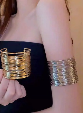 欧美个性多层金属开口手镯异域风