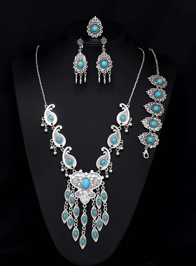 哈沙克斯坦复古仿松石合金项链