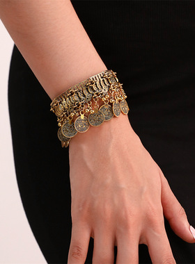 波西米亚复古古金钱币流苏手链