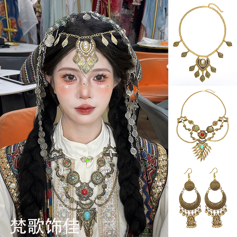西域民族风钱币流苏眉心坠额饰发饰新疆复古头饰异域风项链配饰