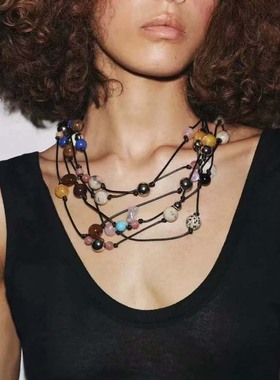 夸张手工打结串彩珠项链