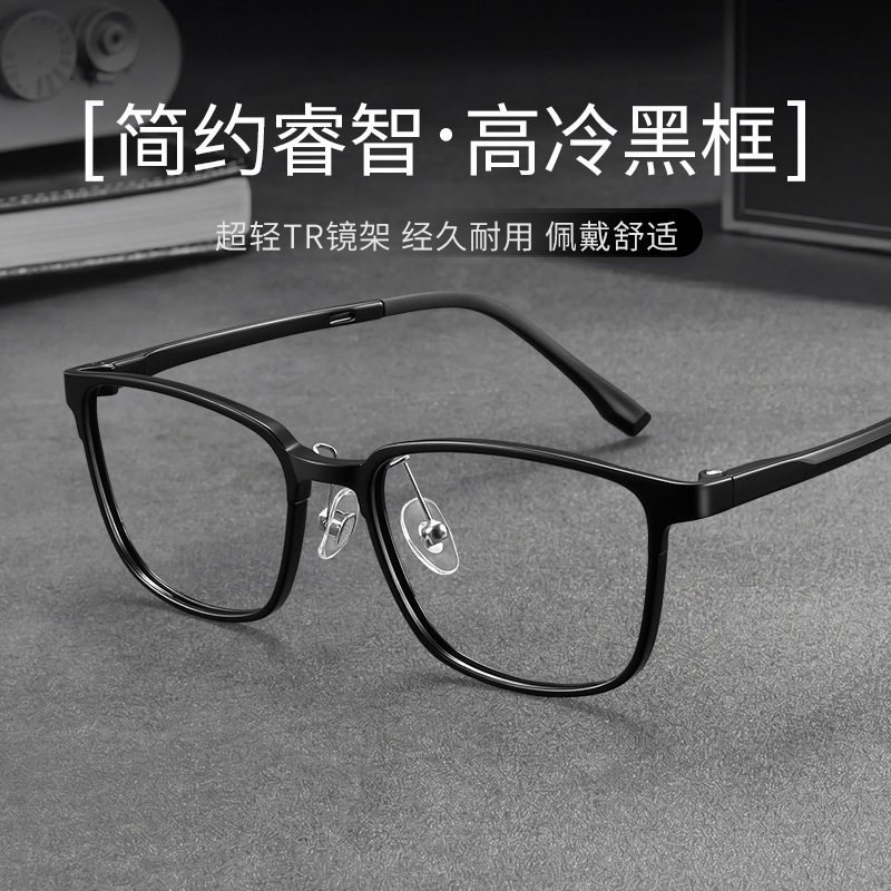 新款商务男士近视眼镜框8g超轻塑钢眼镜架67033复古黑框眼镜图片
