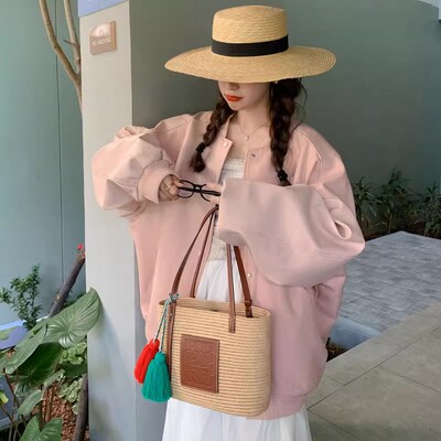 粉色pu皮棒球服女2025春秋新款