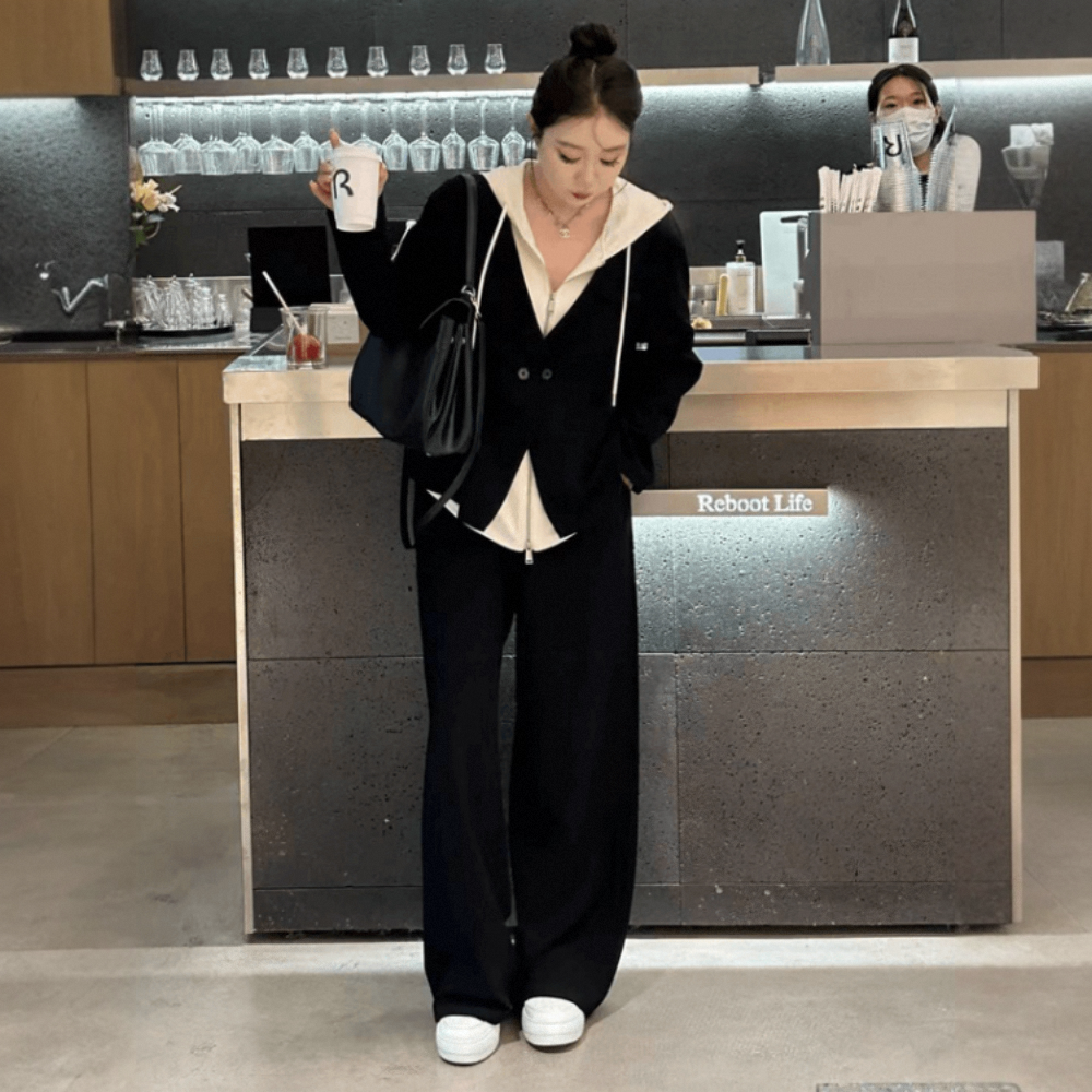 大码假两件上衣裤子巨显瘦套装