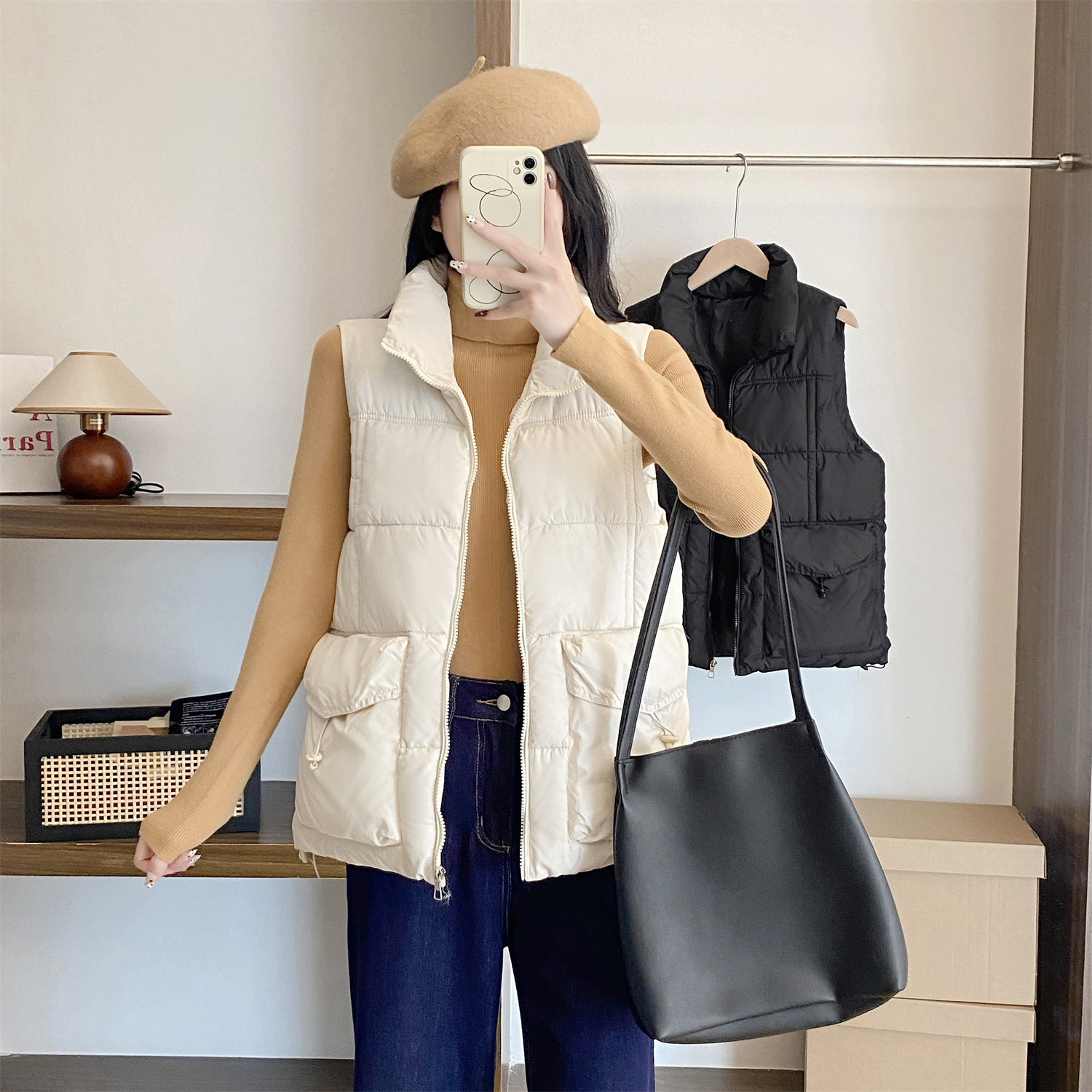 设计感宽松立领减龄羽绒棉马甲