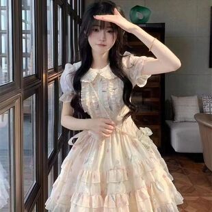 娃娃领可爱小清新连衣裙女大童夏季初中高中学生洛丽塔碎花公主裙