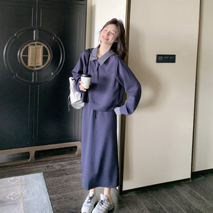 大码 灰色假两件卫衣半身裙两件套女秋冬胖mm显瘦遮肉休闲裙子套装