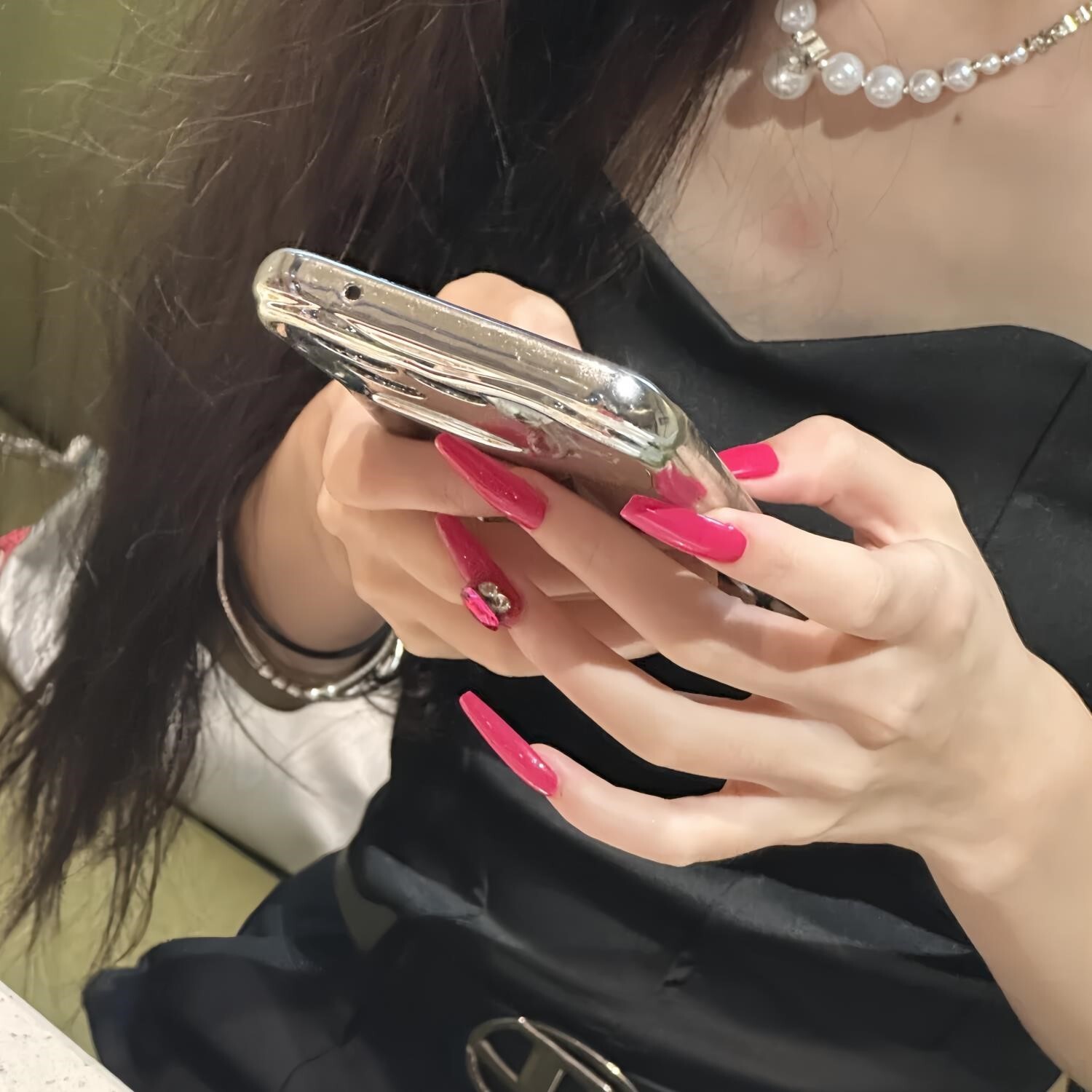 成品美甲短款纯色玫红色穿戴甲