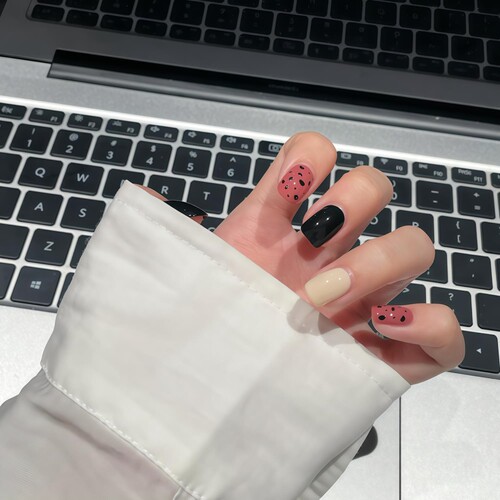穿戴甲手工定制高级感短款显白跳色豹纹美甲成品穿戴式假指甲贴片