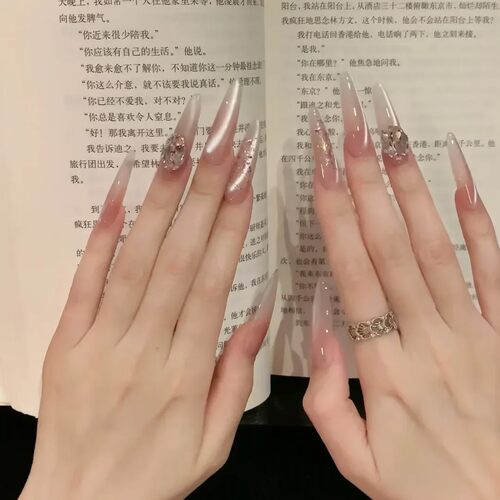 【蜜桃冰茶】冰透裸粉色爆闪堆钻猫眼甲美甲轻奢显白手工穿戴甲