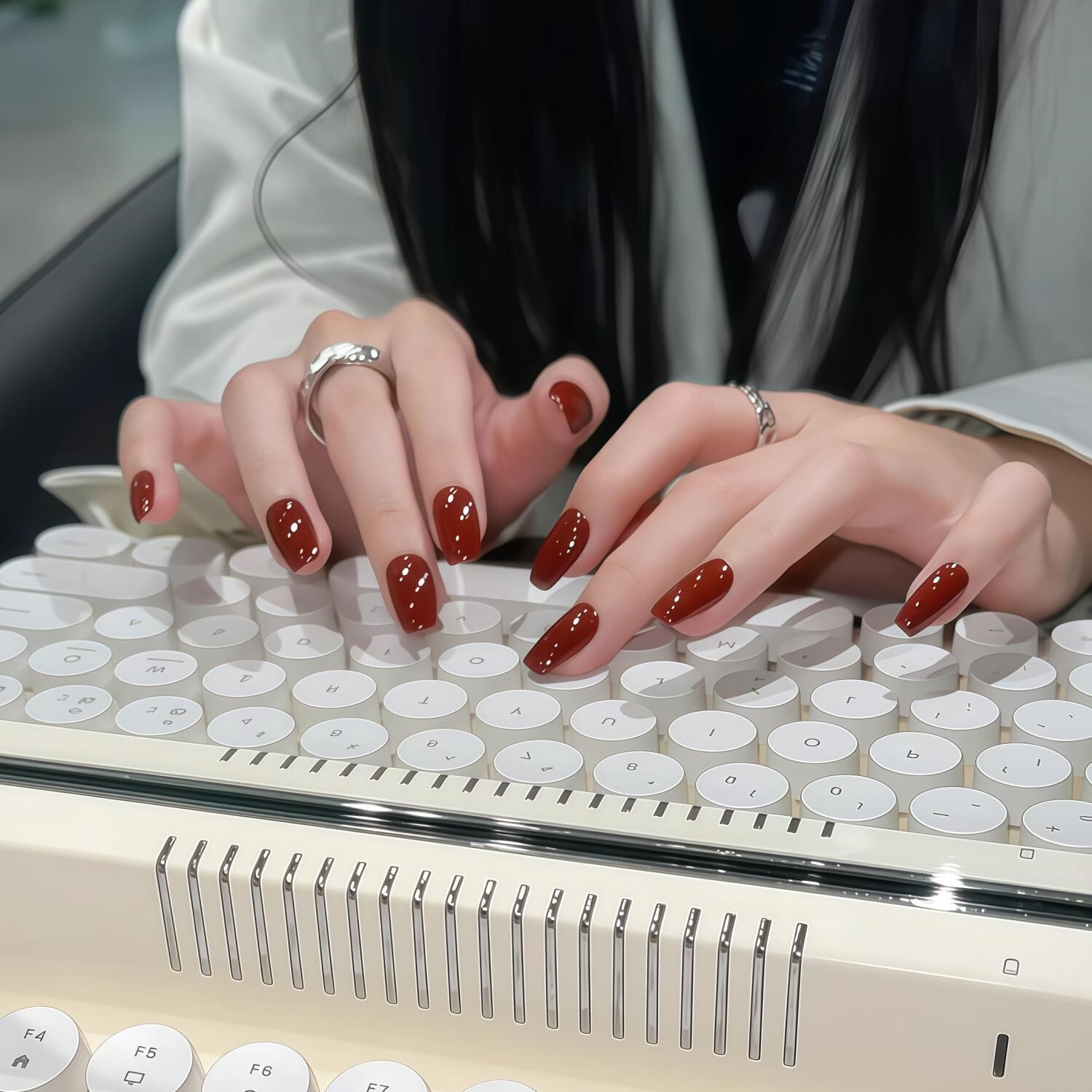 手工纯色穿戴甲2026新款简约显白成品美甲贴片短款酒红色假指甲