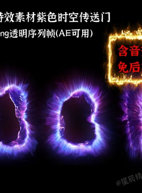 AN特效素材紫色时空传送门/穿越法阵特效An/AE通用/带音效