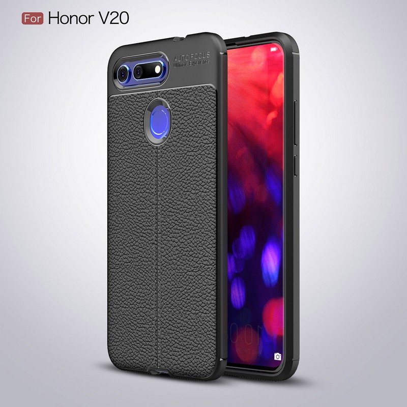 适用荣耀v20手机壳防摔PCT一AL10硅胶保护套Honor外壳华为V二十全包防滑爆软新品超薄磨砂荔枝皮纹散热男女款