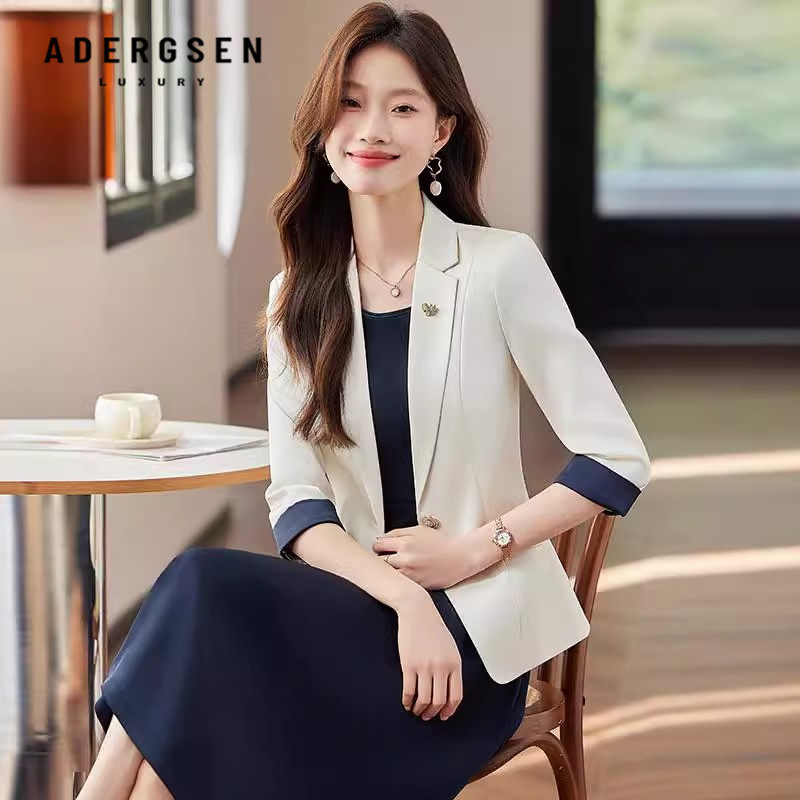 Adergsen西装外套女中袖2025新款夏季气质高级感西服连衣裙两件套
