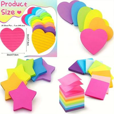 8 Colors Sticky Notes Notepad Office Bookmark Cute Heart Sha