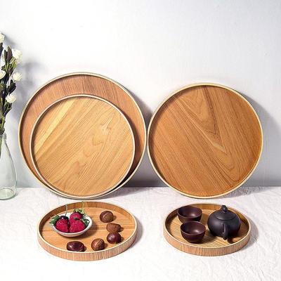 Japanese Style Round Tray Food Serving Plate Wood Snack Dese