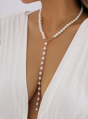 Jewelry Chain Beaded Necklace Imitation Pearl Long Necklace