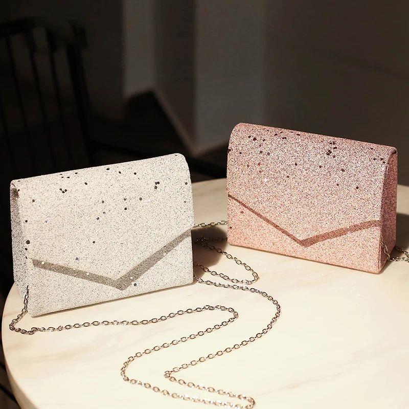 Black Messenger Crossbody Bag for Women Vintage Bling Sequin