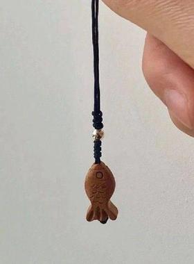 Cute Cartoon Taiyaki Keychain Kawaii Peach Wood Carving