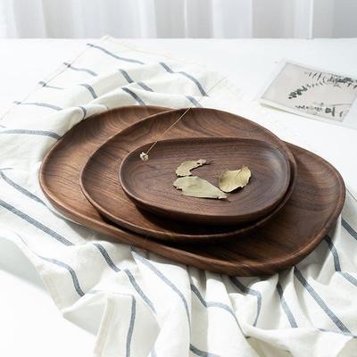 Tea tray in black walnut, round fruit tray in solid wood