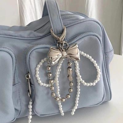 Y2K Korean Cute Beaded Pearl Bowknot Keychain for Women Girl