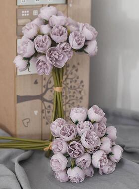 27heads Pink Roses Peony Artificial Flowers Silk Bouquet for