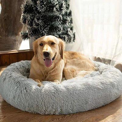 Pet Cat Dog Super Soft Bed Long Plush Donut Round Dog Kennel